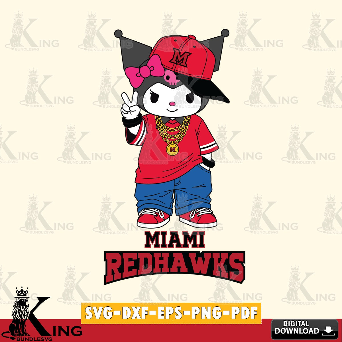 Miami RedHawks Kuromi Streetwear Style SVG file, Cricut, Cut file , Digital Download , Instant Download, Sanrio svg, Clipart
