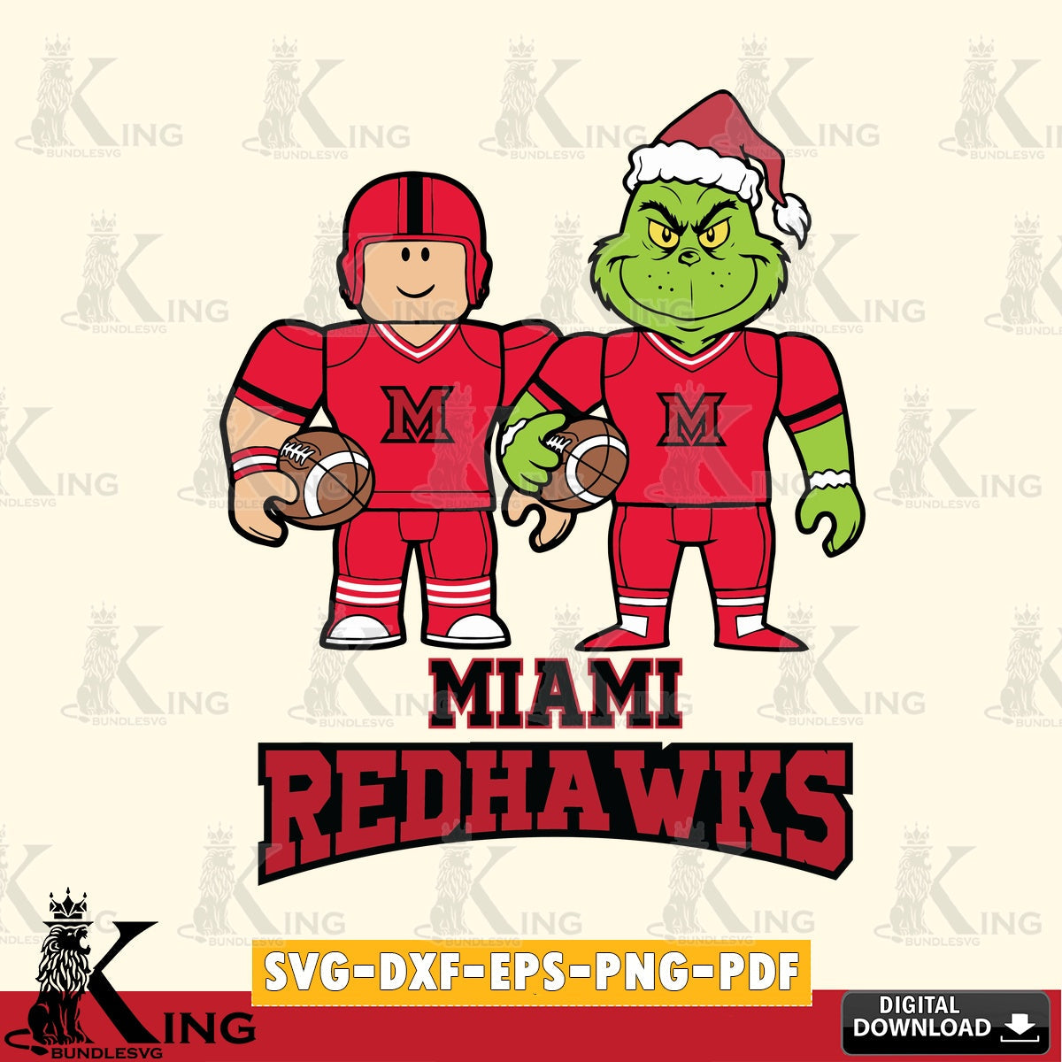 Miami RedHawks Roblox & Grinch Football SVG file , NCAA Cricut, File cut , Digital Download , PDF File