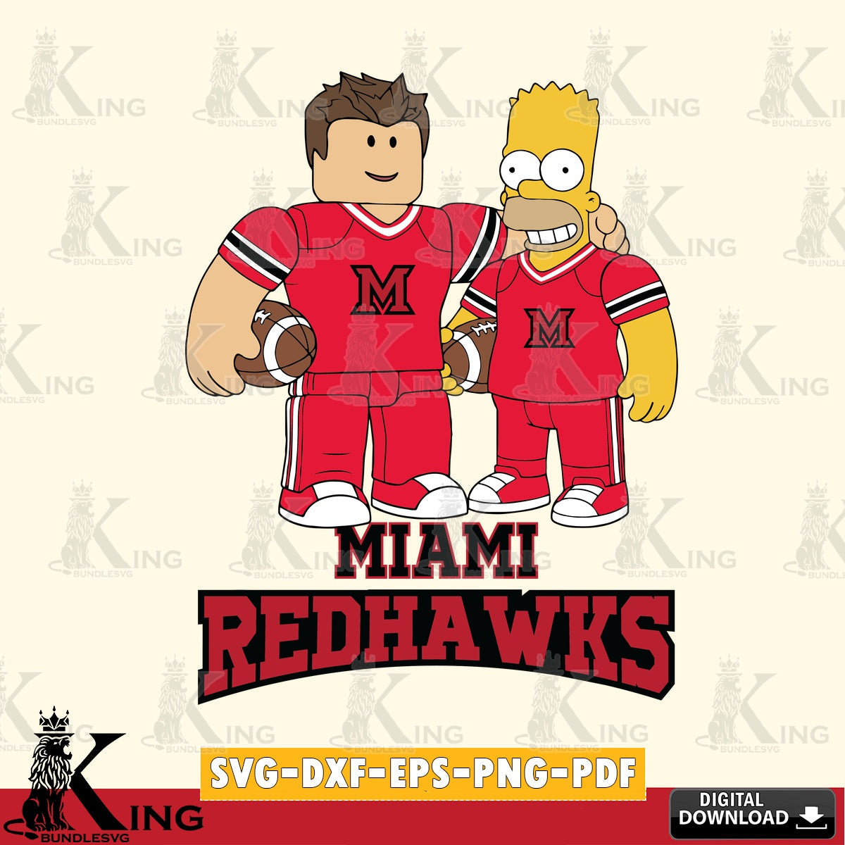 Miami RedHawks Roblox & Homer Simpson Football SVG file , NCAA Cricut, File cut , Digital Download , PDF File