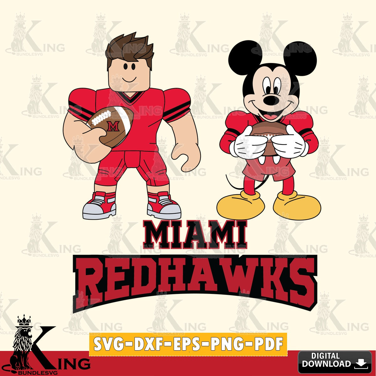 Miami RedHawks Roblox & Mickey Football SVG file , NCAA Cricut, File cut , Digital Download , PDF File
