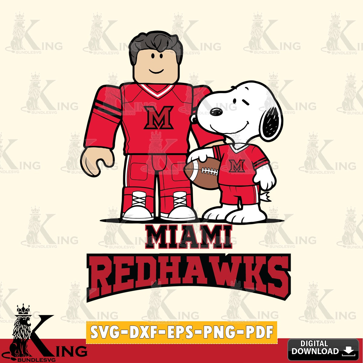 Miami RedHawks Roblox & Snoopy Football SVG file , NCAA Cricut, File cut , Digital Download , PDF File