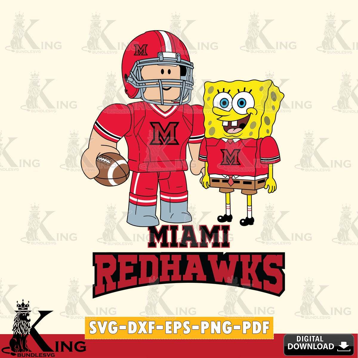Miami RedHawks Roblox & Spongebob Football SVG file , NCAA Cricut, File cut , Digital Download , PDF File