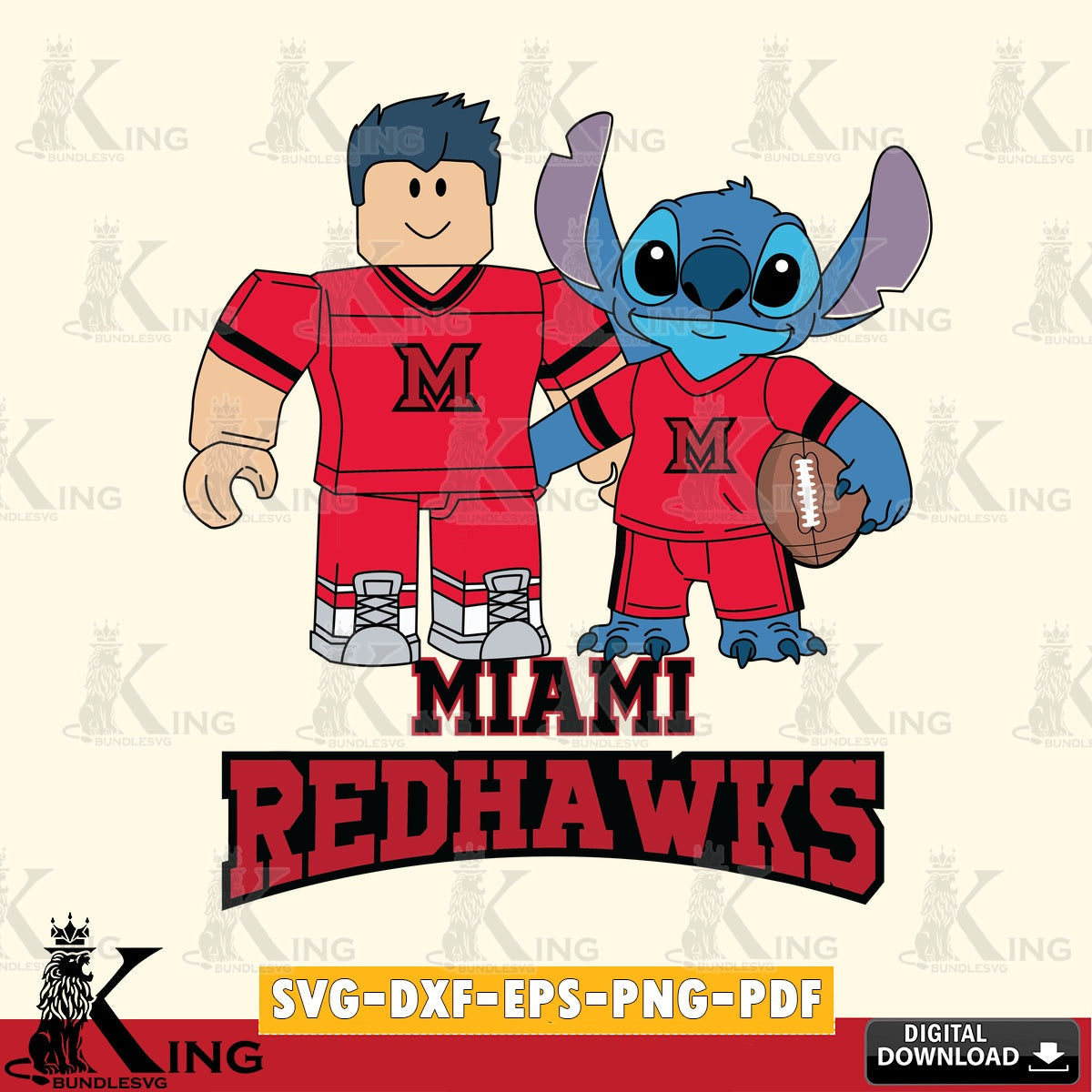 Miami RedHawks Roblox & Stitch Football SVG file , NCAA Cricut, File cut , Digital Download , PDF File