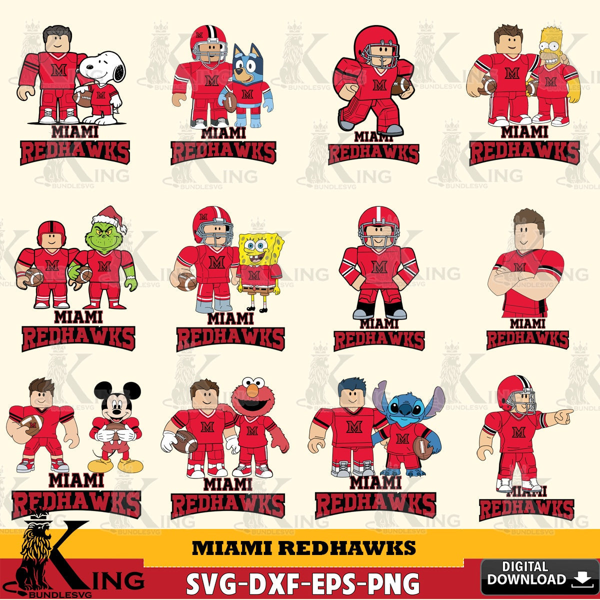 Miami RedHawks Roblox With Friends football NCAA Bundle SVG file , NCAA Cricut, File cut , Digital Download , PDF File