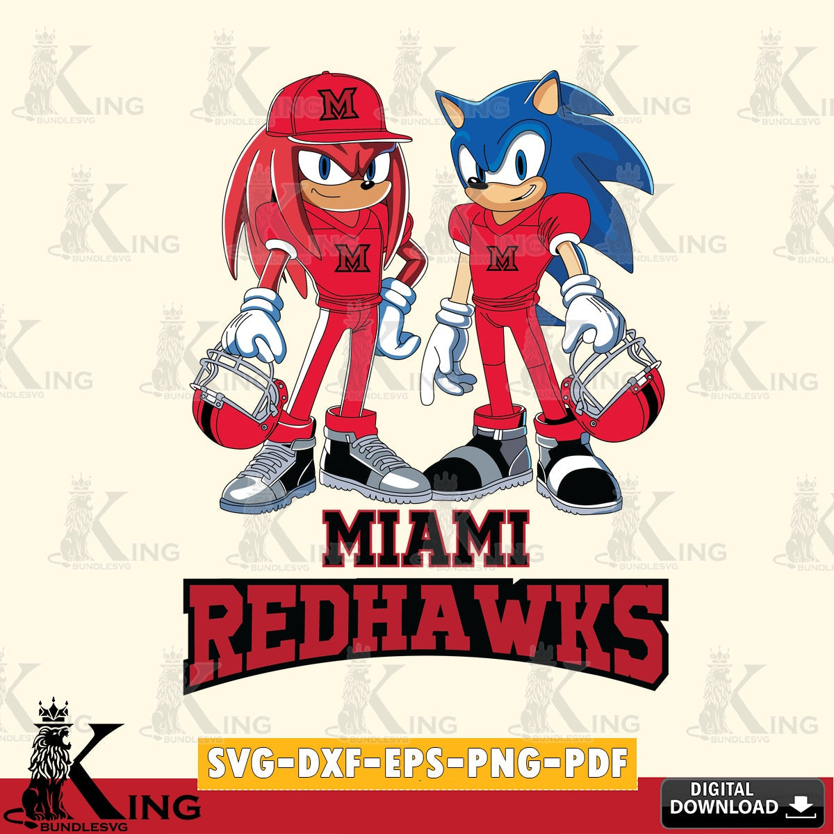 Eye-catching graphic of Miami RedHawks Sonic and Knuckles player football vector art for engraving, cutting, and printing.