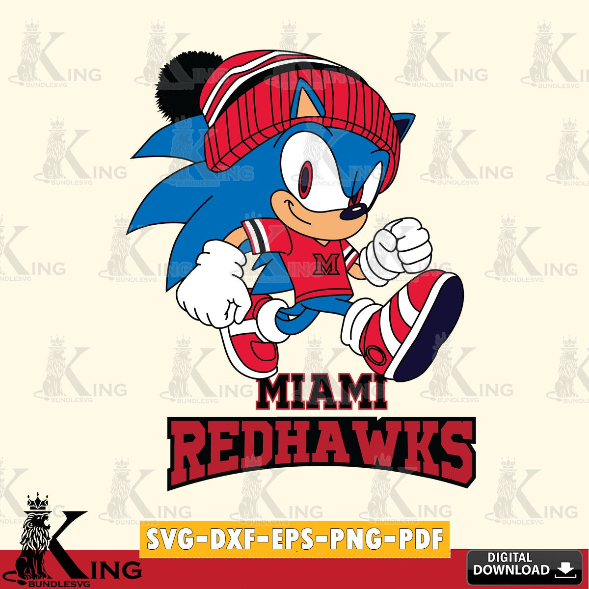 Miami RedHawks Sonic Football SVG file, Vector , Digital Download , PDF File , Instant Download