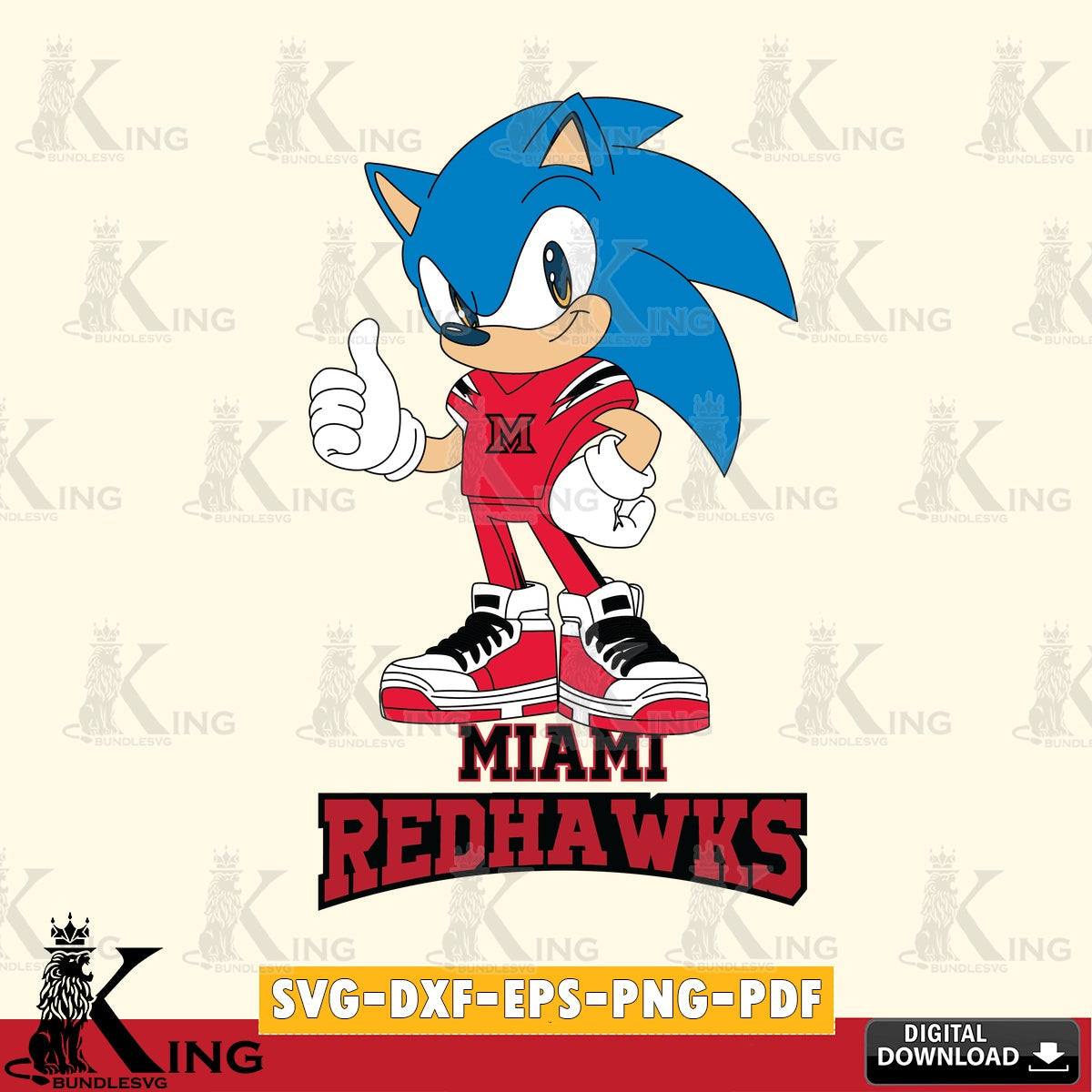 Miami RedHawks Sonic Like Football SVG file, Vector , Digital Download , PDF File , Instant Download