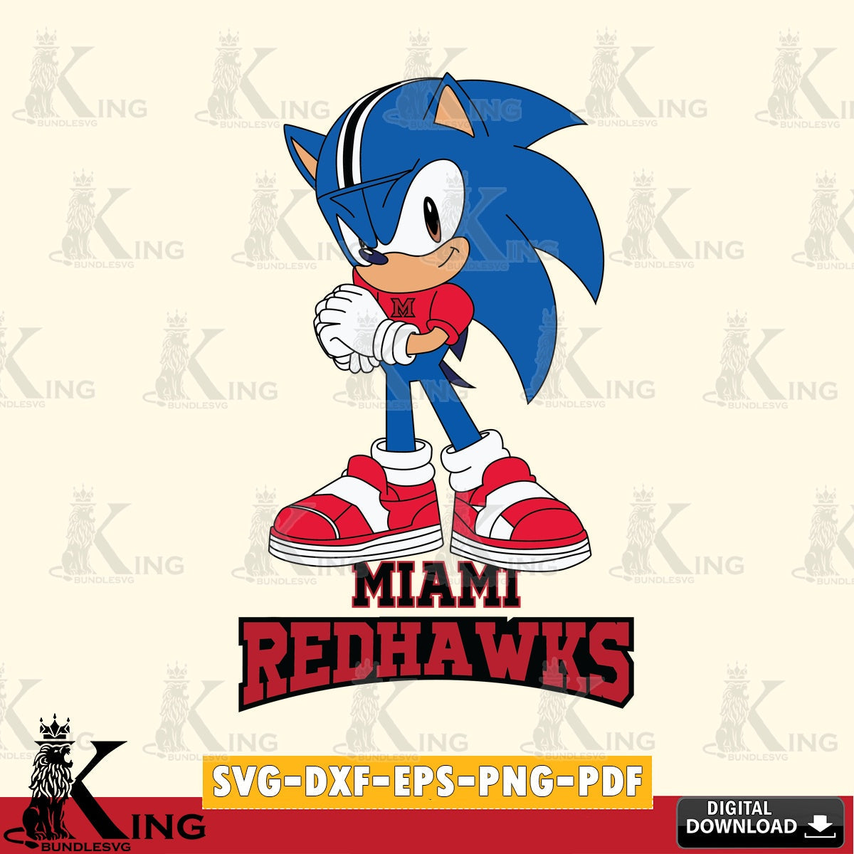 High-quality graphic of a cute Miami RedHawks Sonic Football design, a cut file ideal for vinyl projects and T-shirt printing.