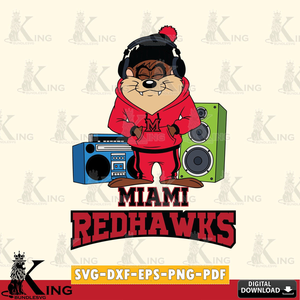 Miami RedHawks Taz Hip Hop SVG file, Cut file , Digital Download , Instant Download, Taz svg, NCAA svg