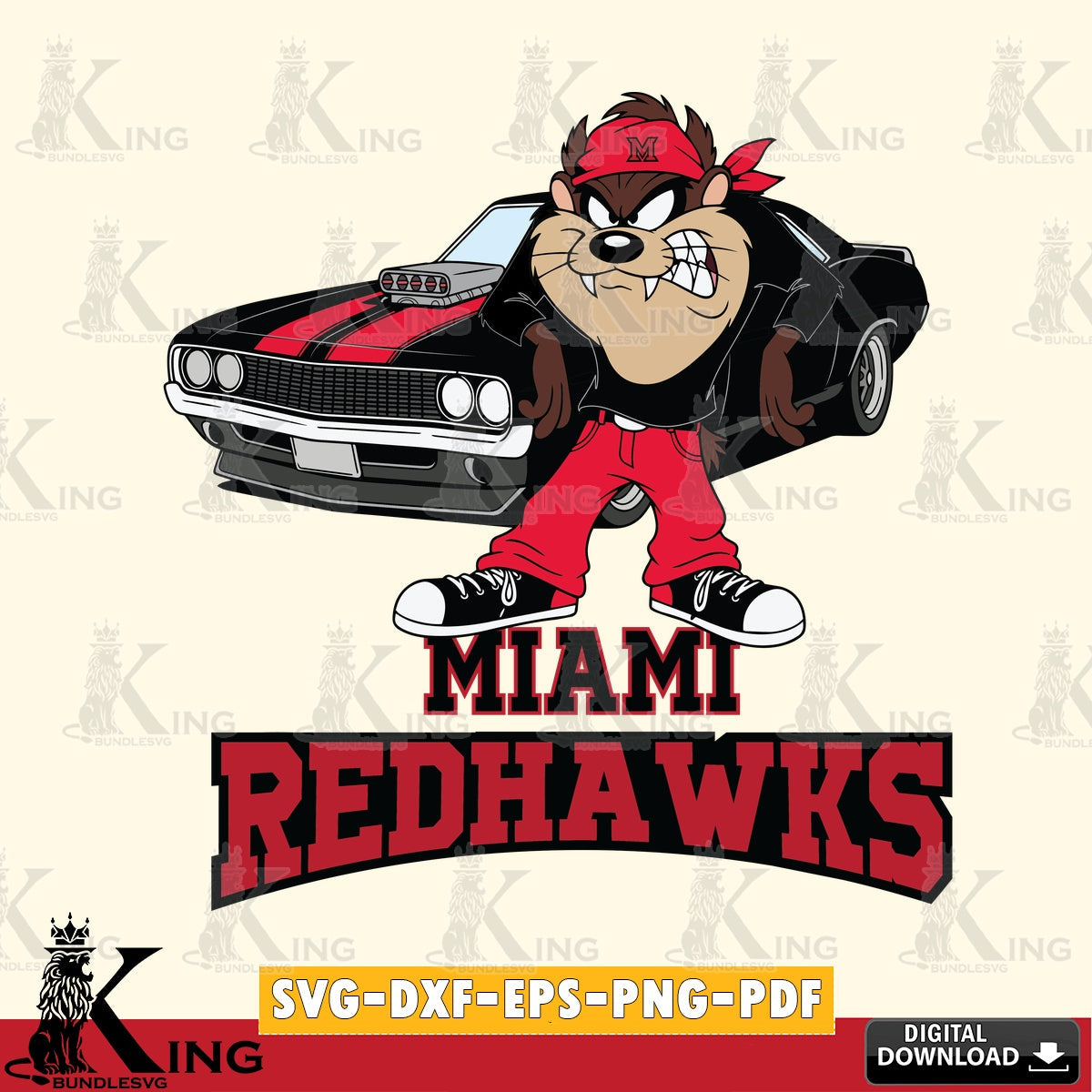Miami RedHawks Taz Racing Car SVG file, Cut file , Digital Download , Instant Download, Taz svg, NCAA svg