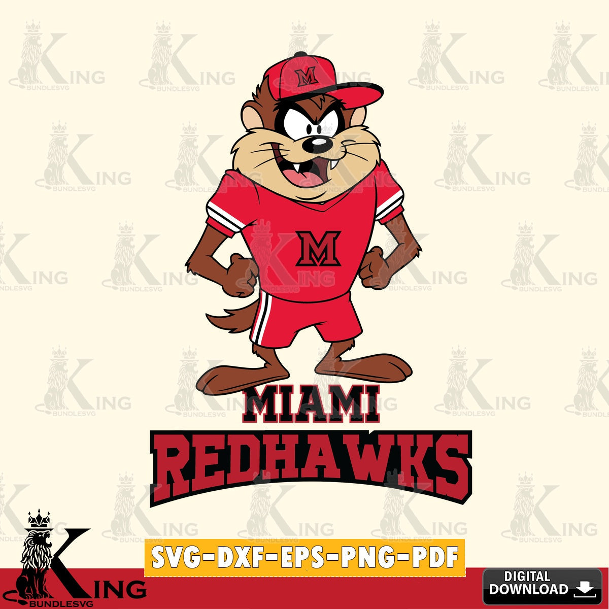 Miami RedHawks Taz Standing Pose SVG file, Cut file , Digital Download , Instant Download, Taz svg, NCAA svg