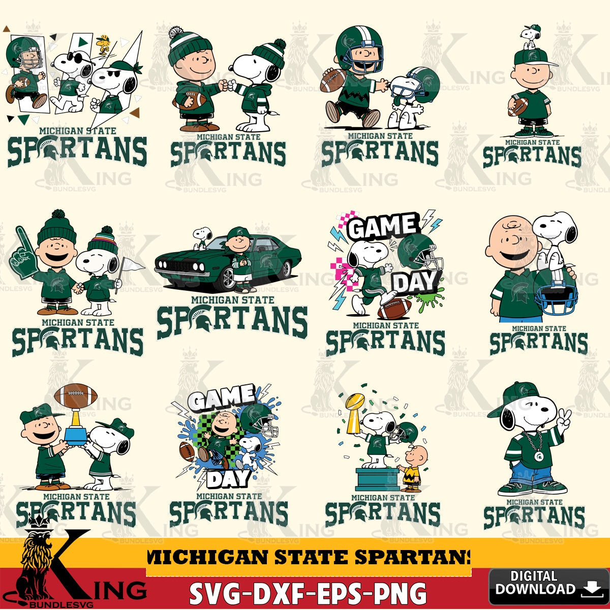 Michigan State Spartans Peanuts Football NCAA Bundle SVG, Cricut, Cut file , Digital Download , Instant Download, Peanuts svg, NCAA svg, Football svg, Sport svg