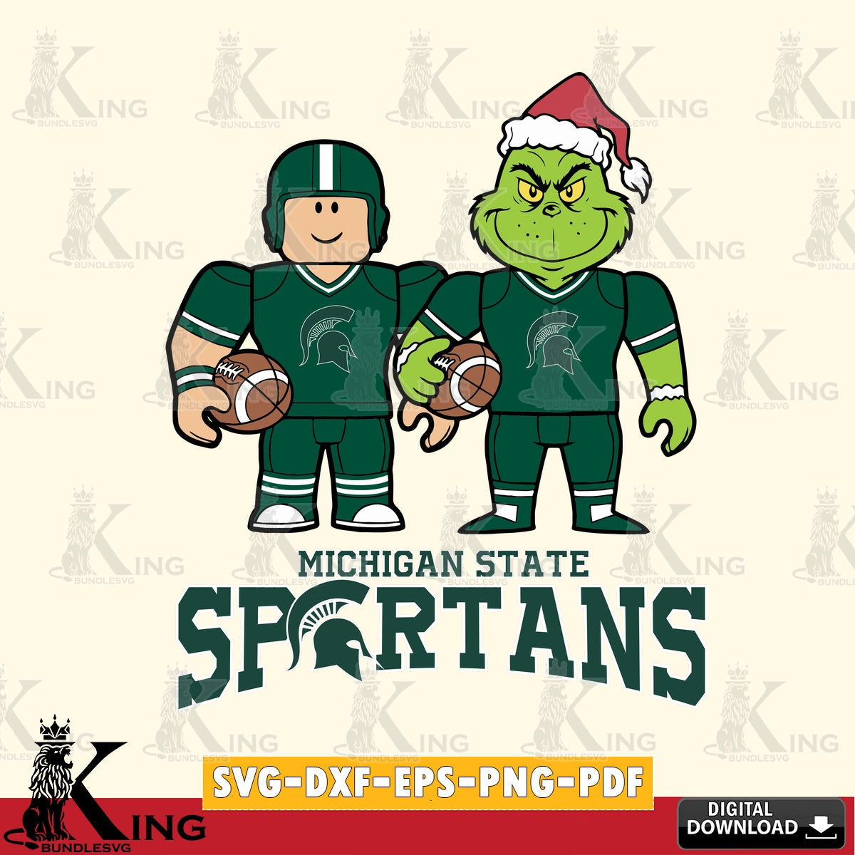 Michigan State Spartans Roblox & Grinch Football SVG file , NCAA Cricut, File cut , Digital Download , PDF File