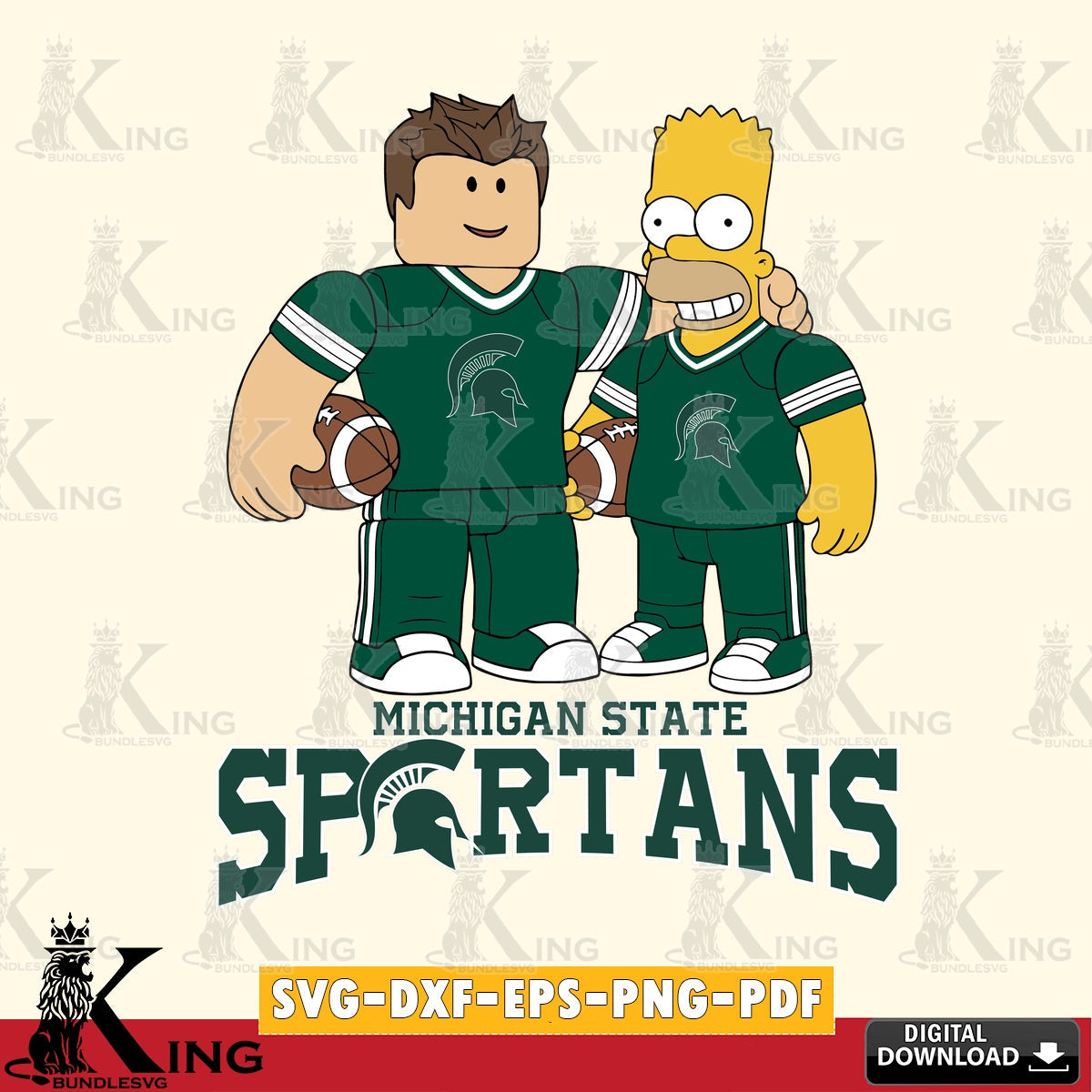 Michigan State Spartans Roblox & Homer Simpson Football SVG file , NCAA Cricut, File cut , Digital Download , PDF File