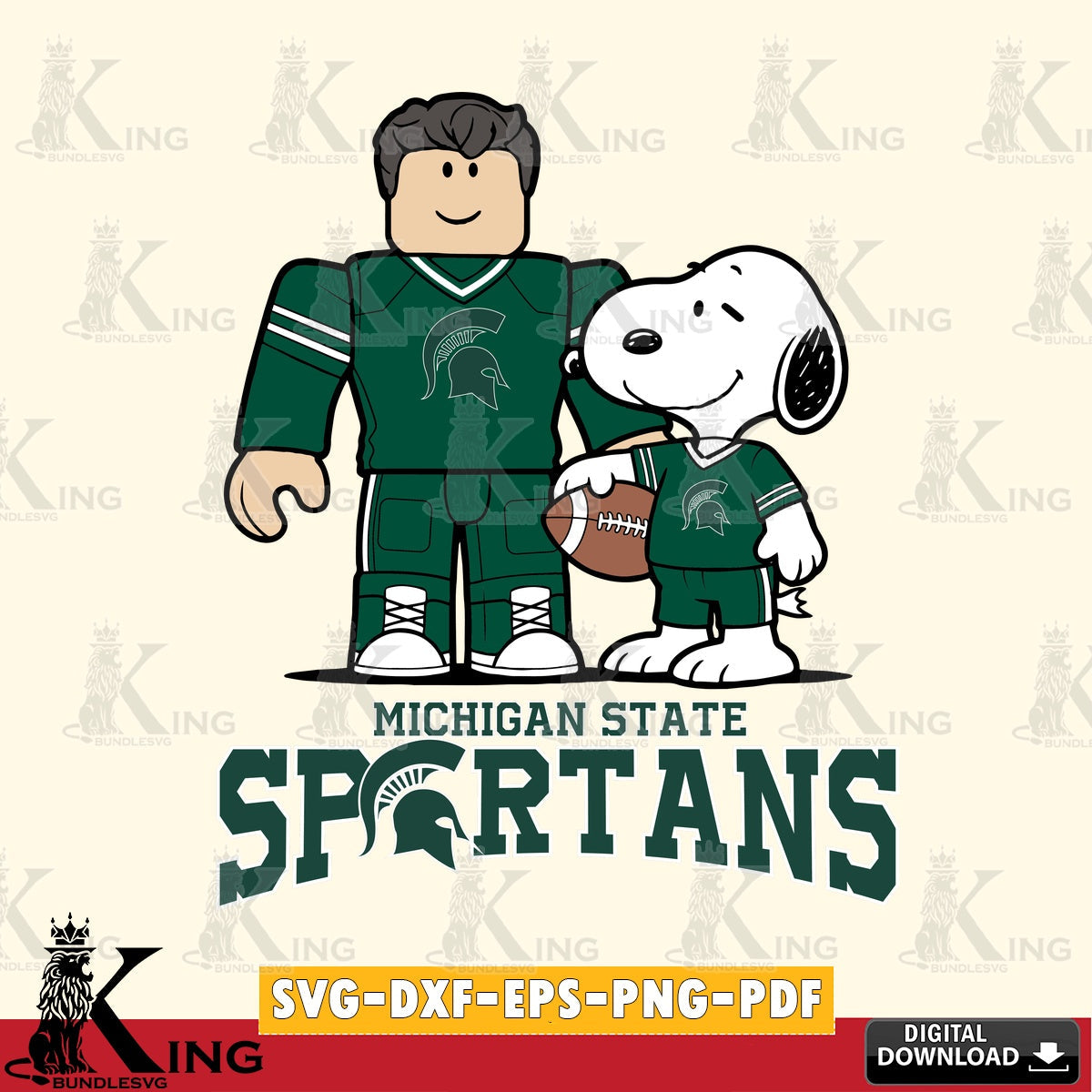 Michigan State Spartans Roblox & Snoopy Football SVG file , NCAA Cricut, File cut , Digital Download , PDF File