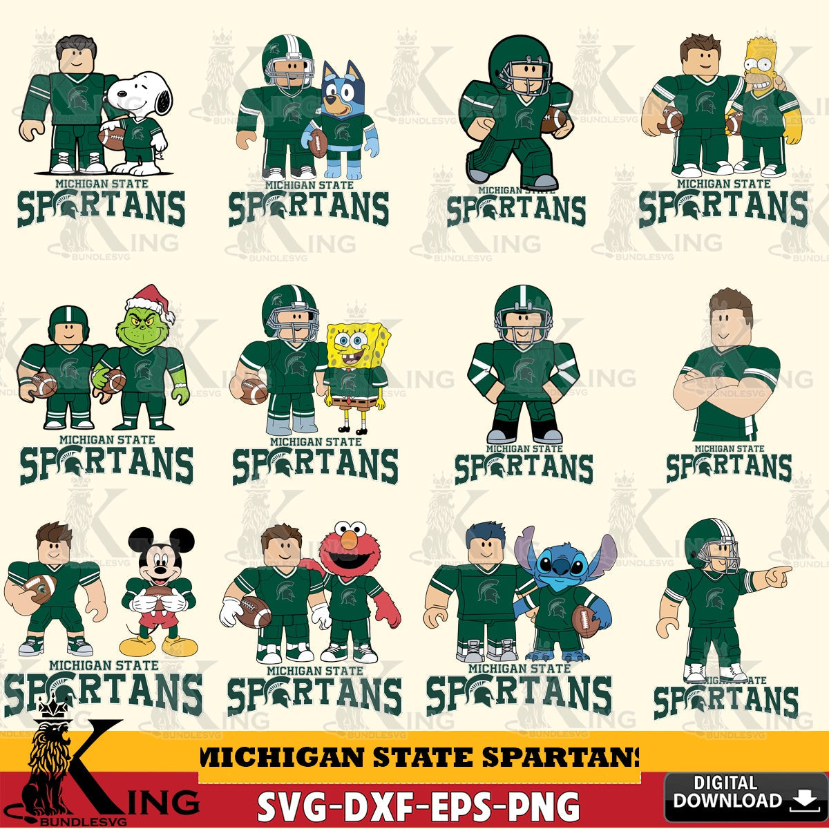 Michigan State Spartans Roblox With Friends football NCAA Bundle SVG file , NCAA Cricut, File cut , Digital Download , PDF File