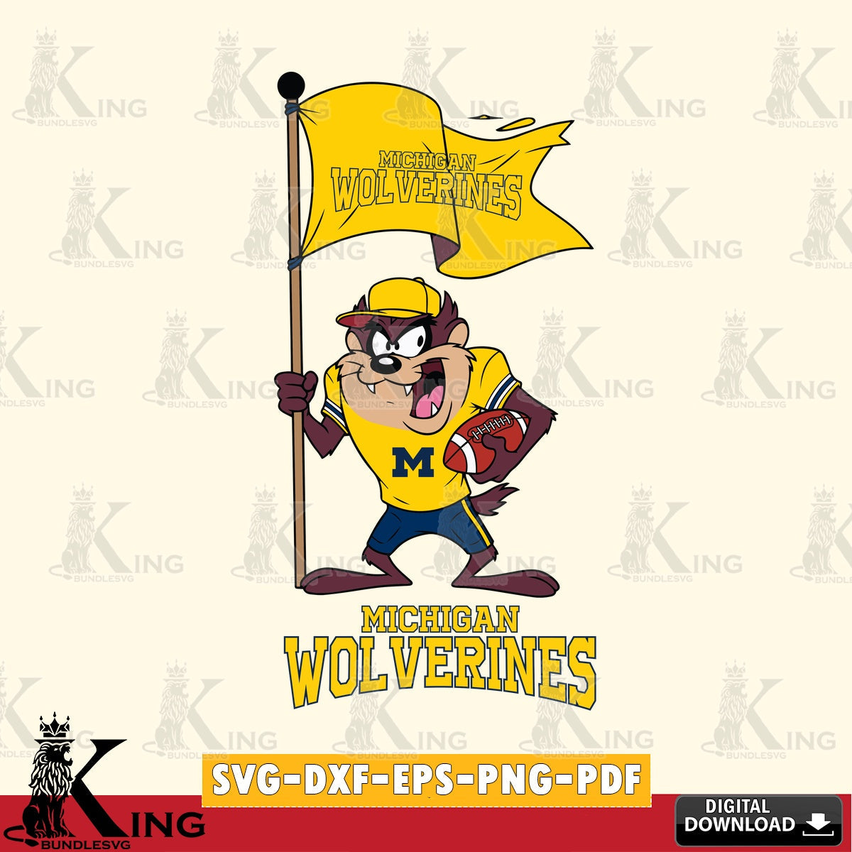 Michigan Wolverines Football Taz Flag Art SVG file, Cut file , Digital Download , Instant Download, Taz svg, NCAA svg