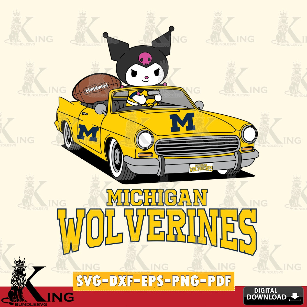 Michigan Wolverines Kuromi Car Football Game SVG file, Cricut, Cut file , Digital Download , Instant Download, Sanrio svg, Clipart