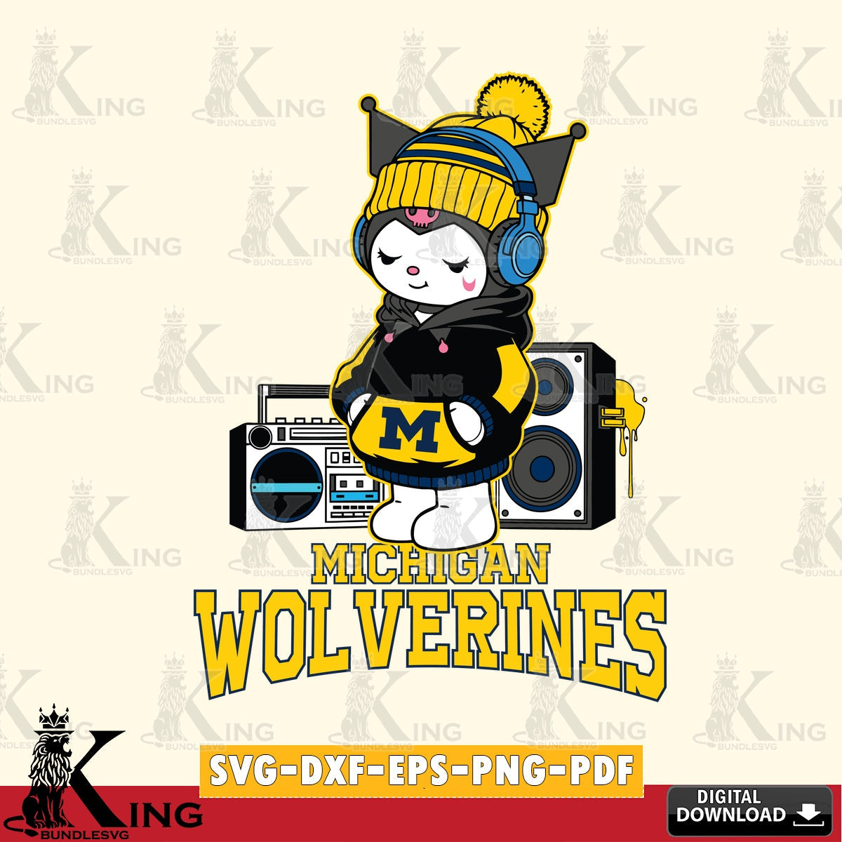 Michigan Wolverines Kuromi Football Music SVG file, Cricut, Cut file , Digital Download , Instant Download, Sanrio svg, Clipart