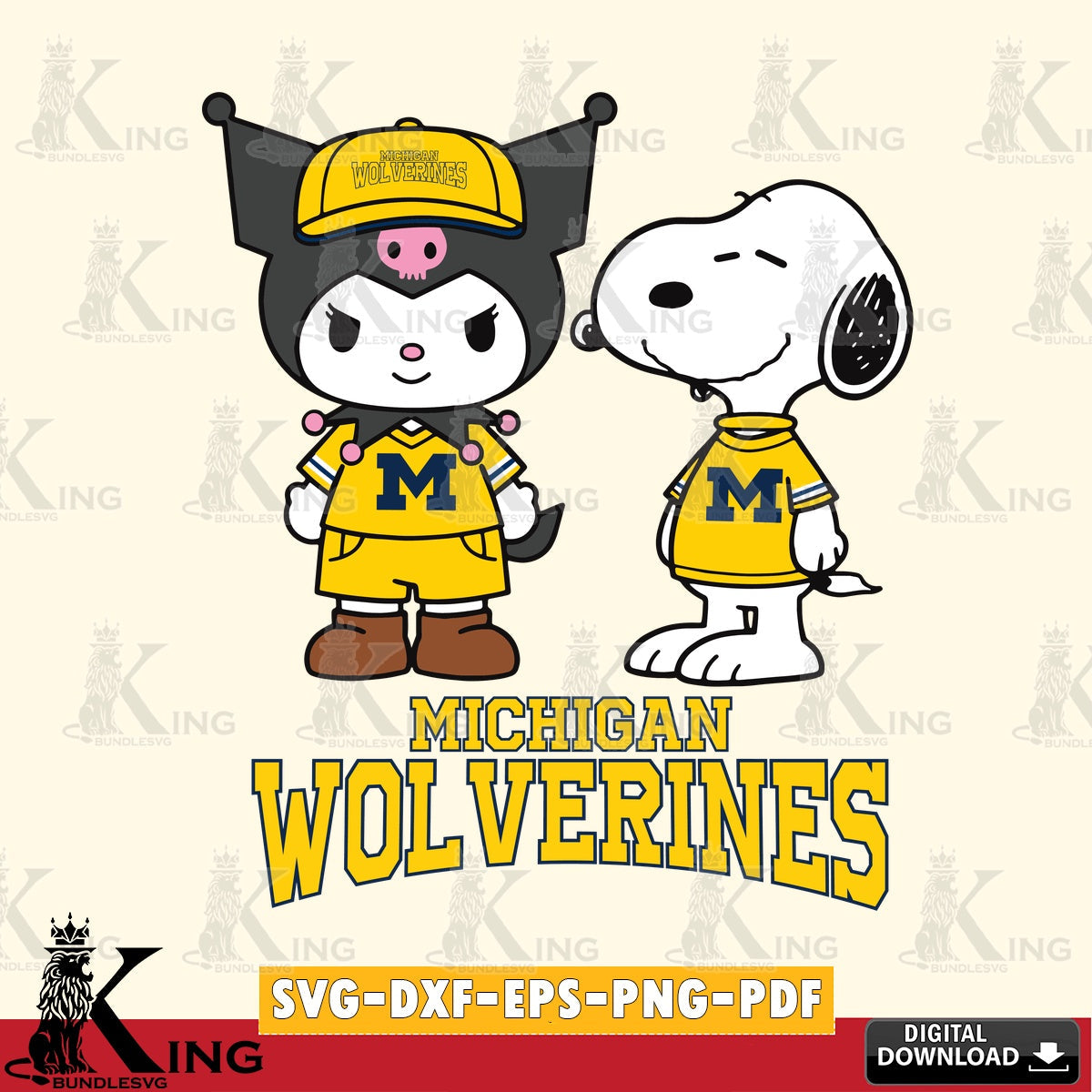Michigan Wolverines Kuromi Snoopy Football SVG file, Cricut, Cut file , Digital Download , Instant Download, Sanrio svg, Clipart
