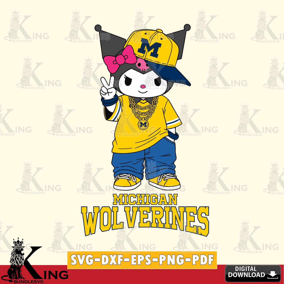 Michigan Wolverines Kuromi Streetwear Style SVG file, Cricut, Cut file , Digital Download , Instant Download, Sanrio svg, Clipart