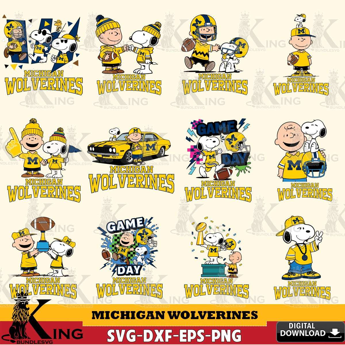 Michigan Wolverines Peanuts Football NCAA Bundle SVG, Cricut, Cut file , Digital Download , Instant Download, Peanuts svg, NCAA svg, Football svg, Sport svg