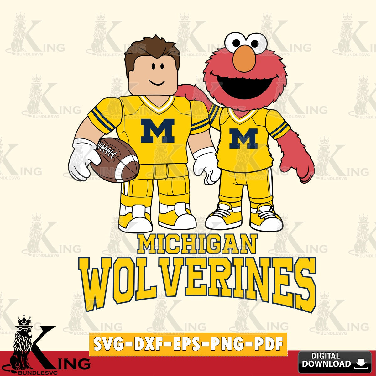 Michigan Wolverines Roblox & Elmo Football SVG file , NCAA Cricut, File cut , Digital Download , PDF File