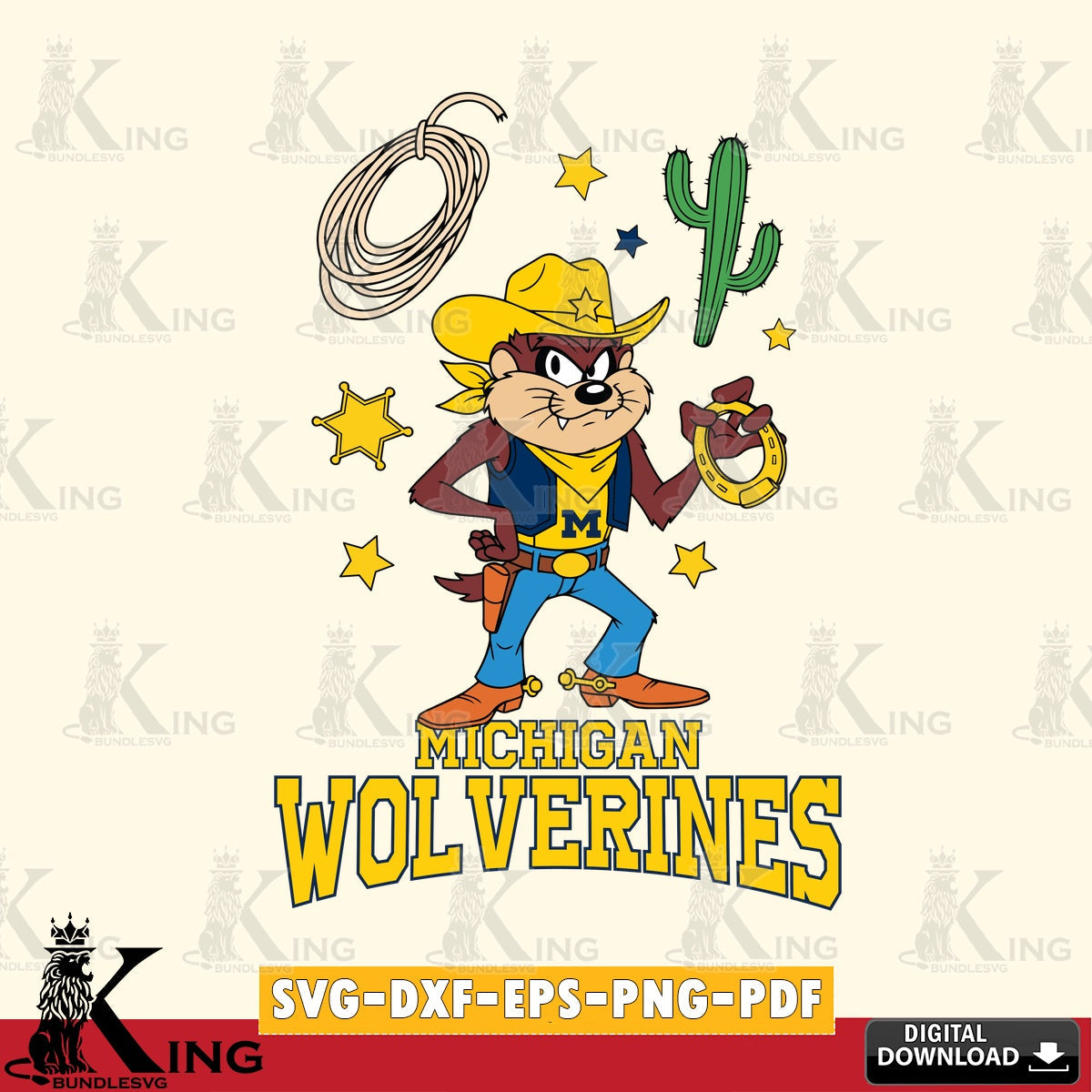 Michigan Wolverines Taz Cowboy Western SVG file, Cut file , Digital Download , Instant Download, Taz svg, NCAA svg