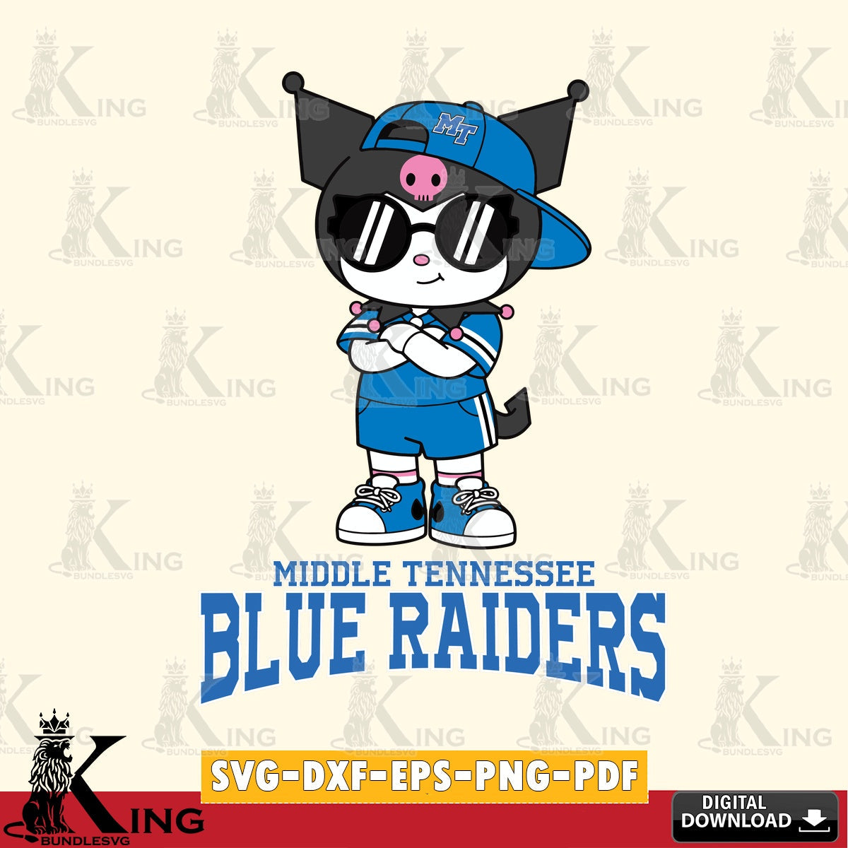 Middle Tennessee Blue Raiders Kuromi Football Jersey SVG file, Cricut, Cut file , Digital Download , Instant Download, Sanrio svg, Clipart