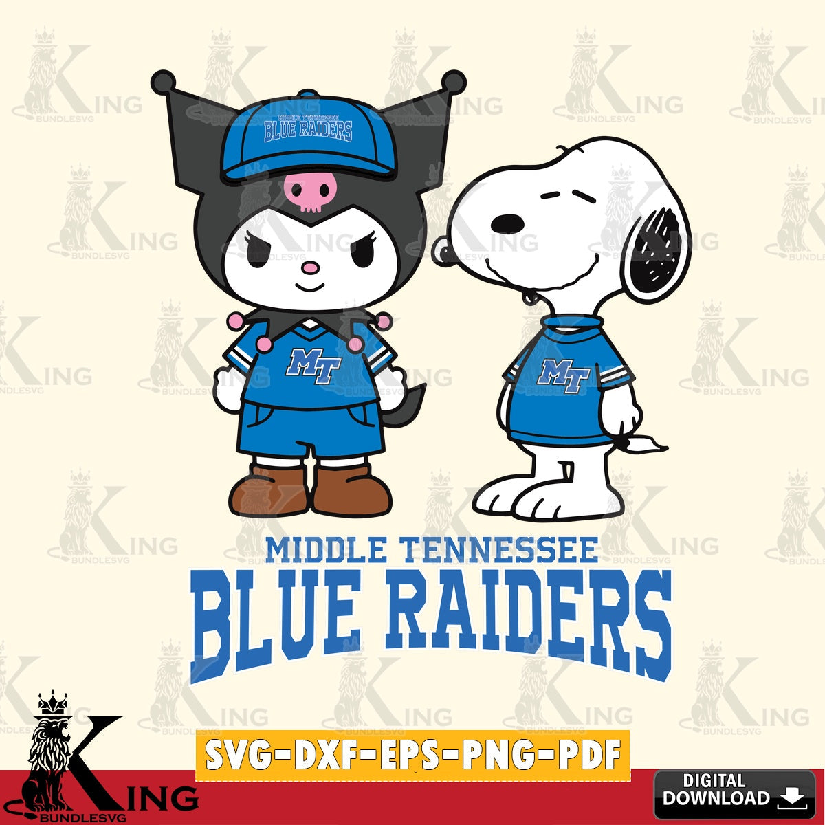 Middle Tennessee Blue Raiders Kuromi Snoopy Football SVG file, Cricut, Cut file , Digital Download , Instant Download, Sanrio svg, Clipart