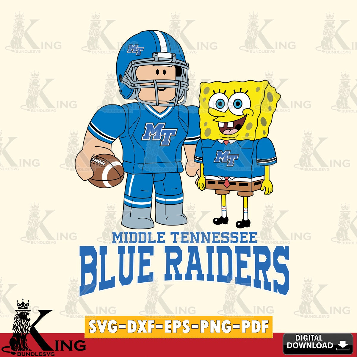 Middle Tennessee Blue Raiders Roblox & Spongebob Football SVG file , NCAA Cricut, File cut , Digital Download , PDF File