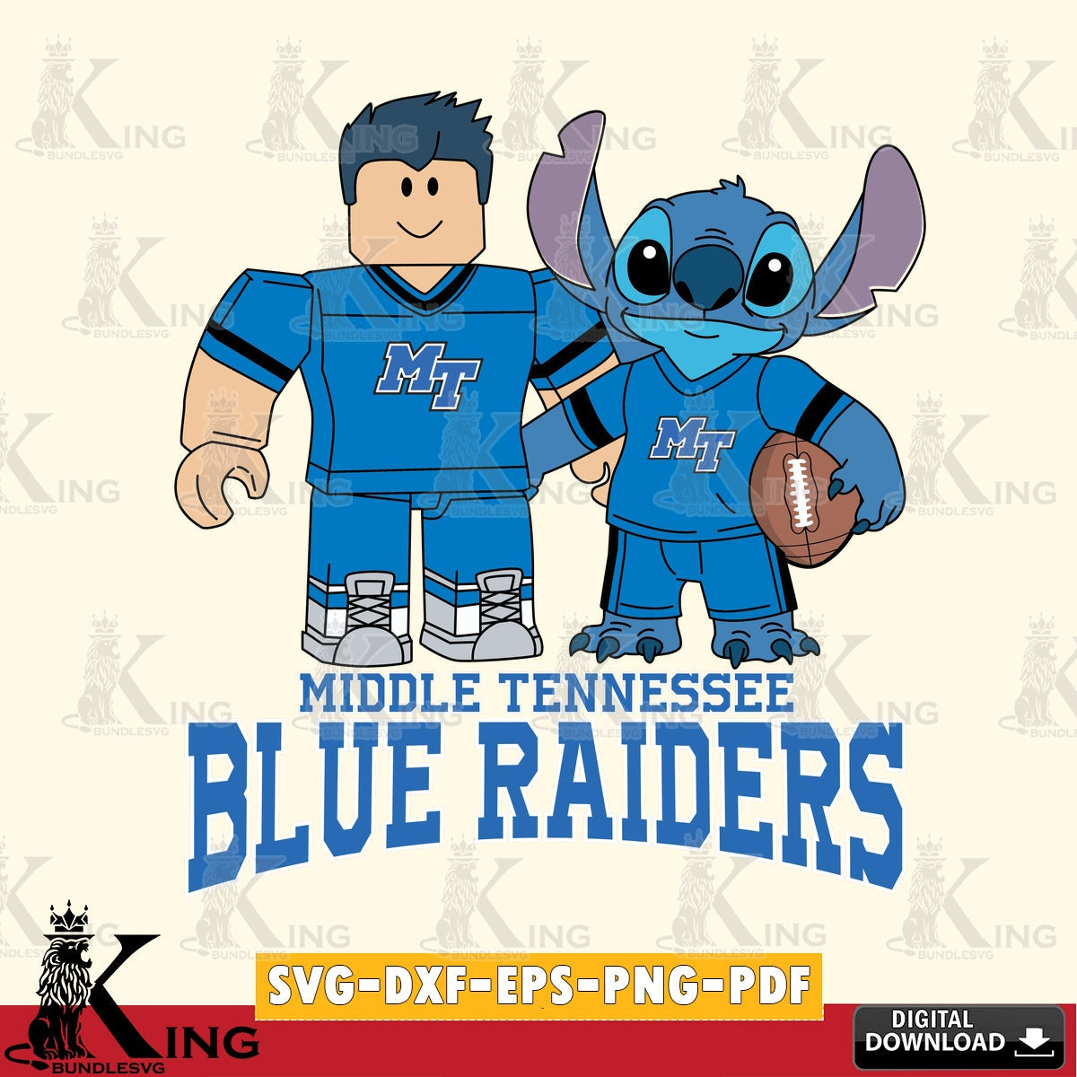 Middle Tennessee Blue Raiders Roblox & Stitch Football SVG file , NCAA Cricut, File cut , Digital Download , PDF File