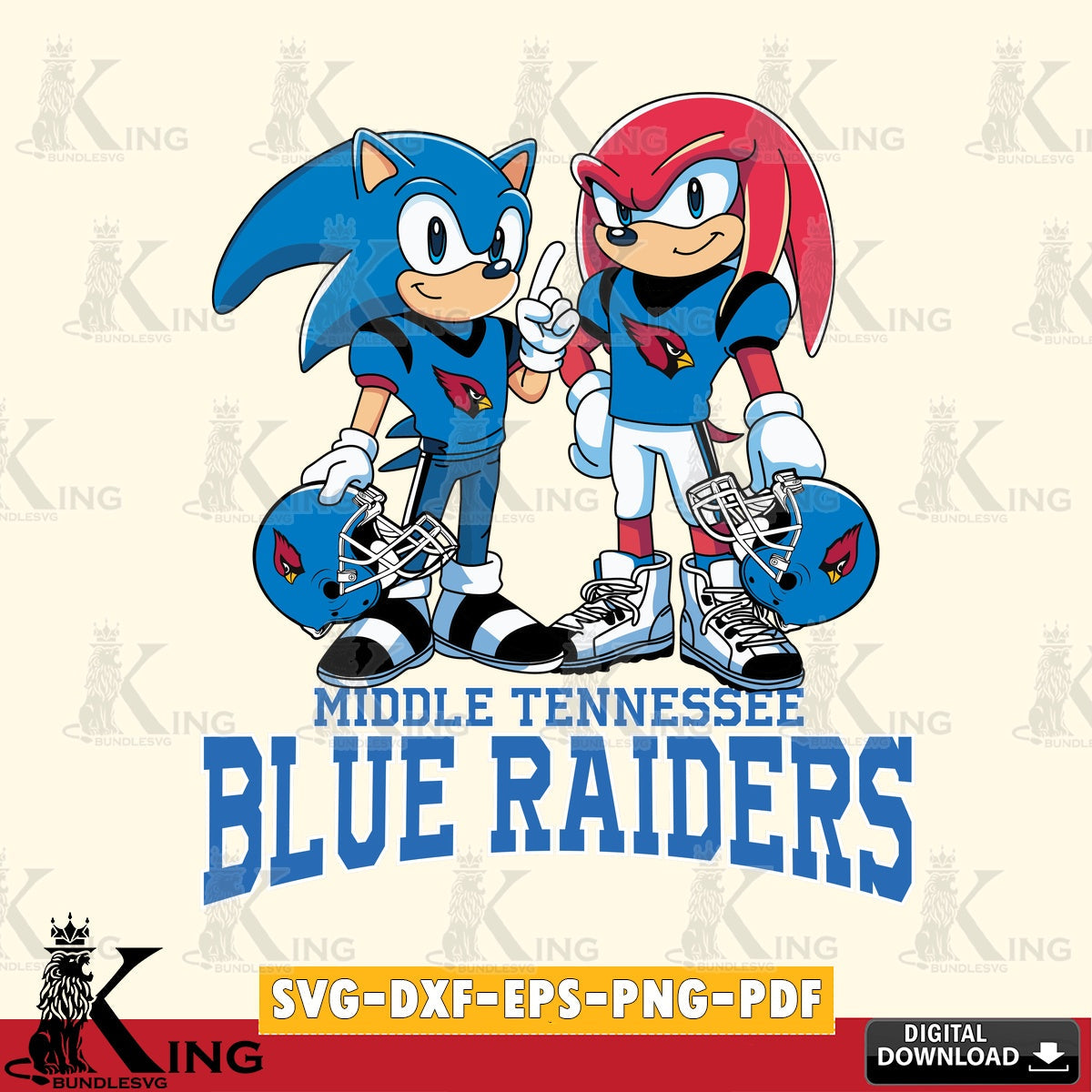 Detailed illustration of Middle Tennessee Blue Raiders Sonic And Knuckles Football, printable vector design for sublimation and