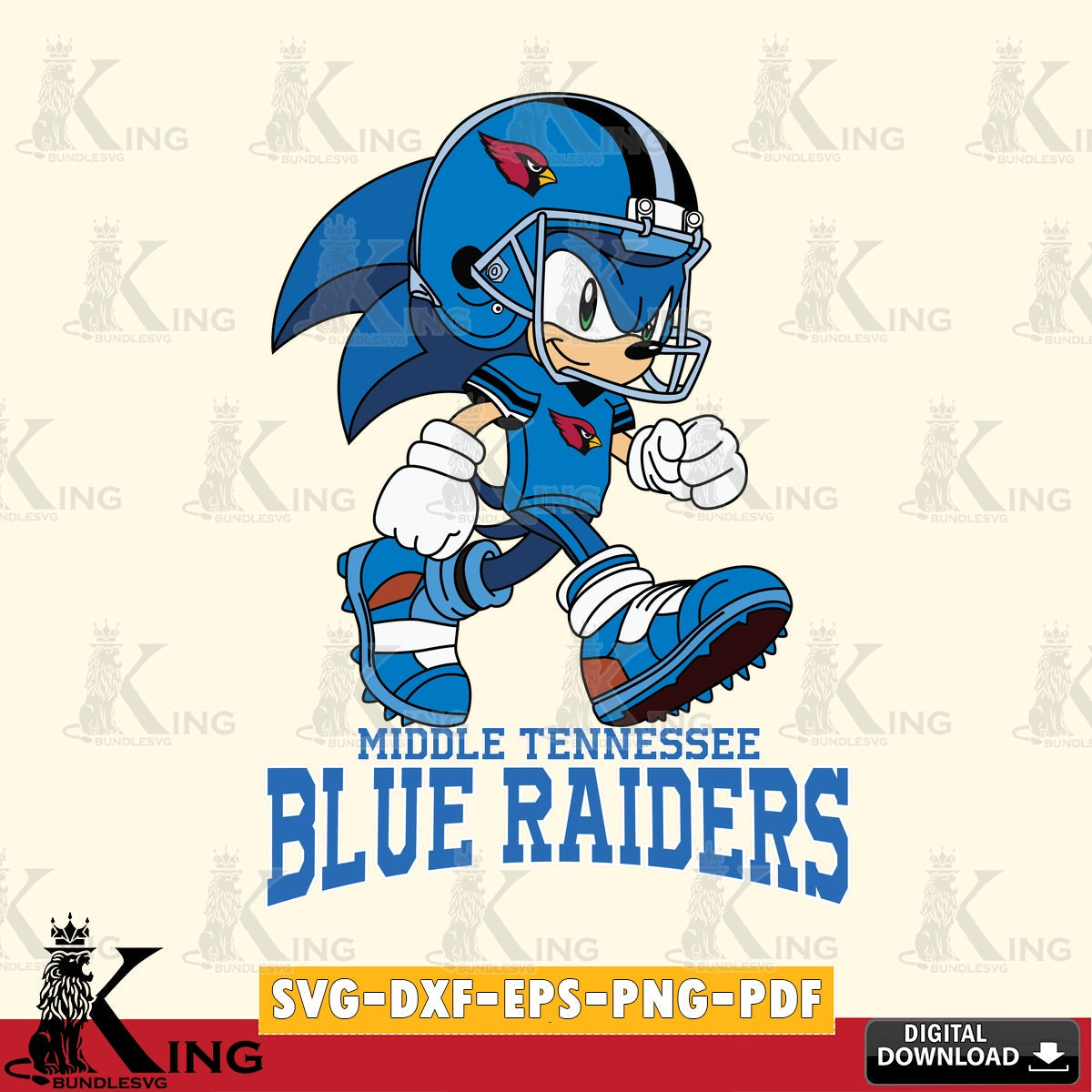 Custom design featuring Middle Tennessee Blue Raiders Sonic Ready Football, versatile clip art for stickers, decals, and mugs.