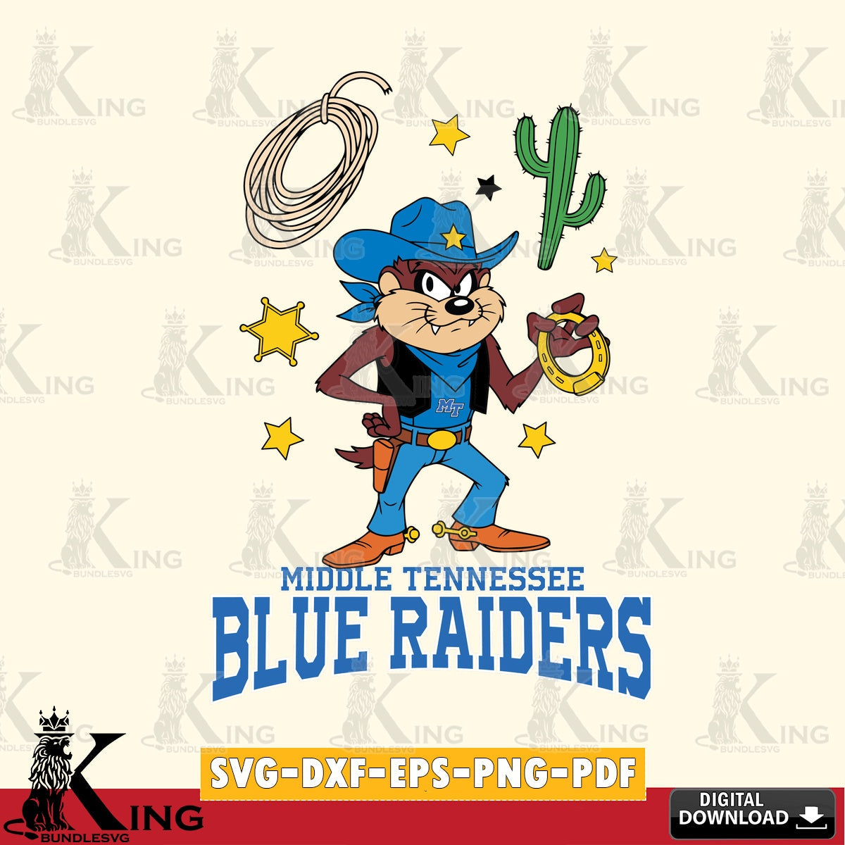 Middle Tennessee Blue Raiders Taz Cowboy Western SVG file, Cut file , Digital Download , Instant Download, Taz svg, NCAA svg