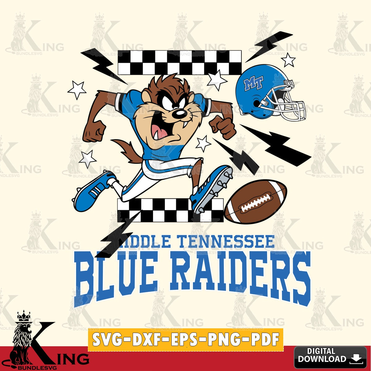 Middle Tennessee Blue Raiders Taz Football Lightning SVG file, Cut file , Digital Download , Instant Download, Taz svg, NCAA svg