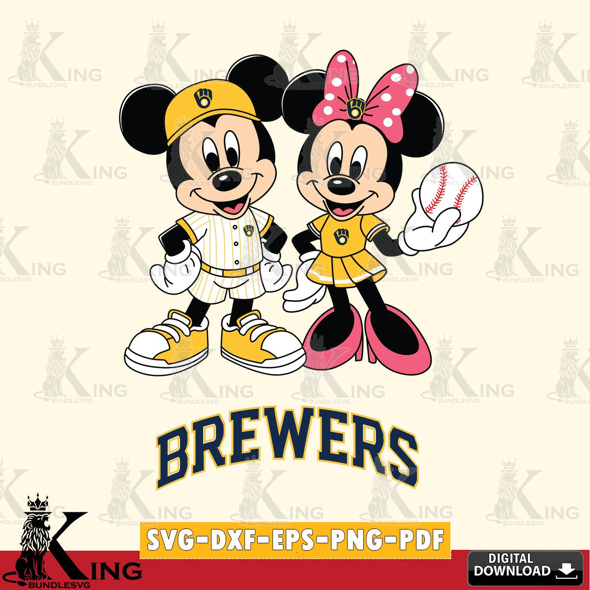 Milwaukee Brewers Baseball Mickey Minnie Mouse SVG file , For Cricut, File cut , Digital Download , PDF File, Cut Files