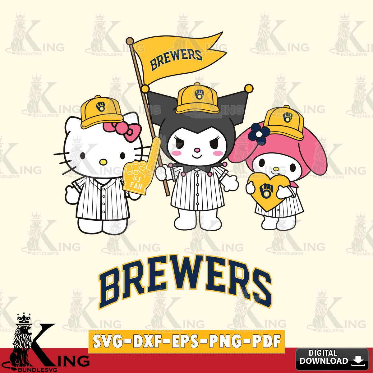 Stylish representation of Milwaukee Brewers Kawaii friends Baseball, a digital download for Cricut Maker and paper crafts