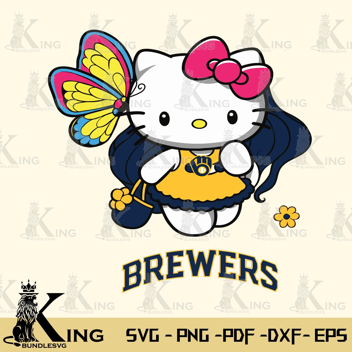 Milwaukee Brewers Kitty Wings & Flowers Svg Eps Dxf Png File, Digital Download