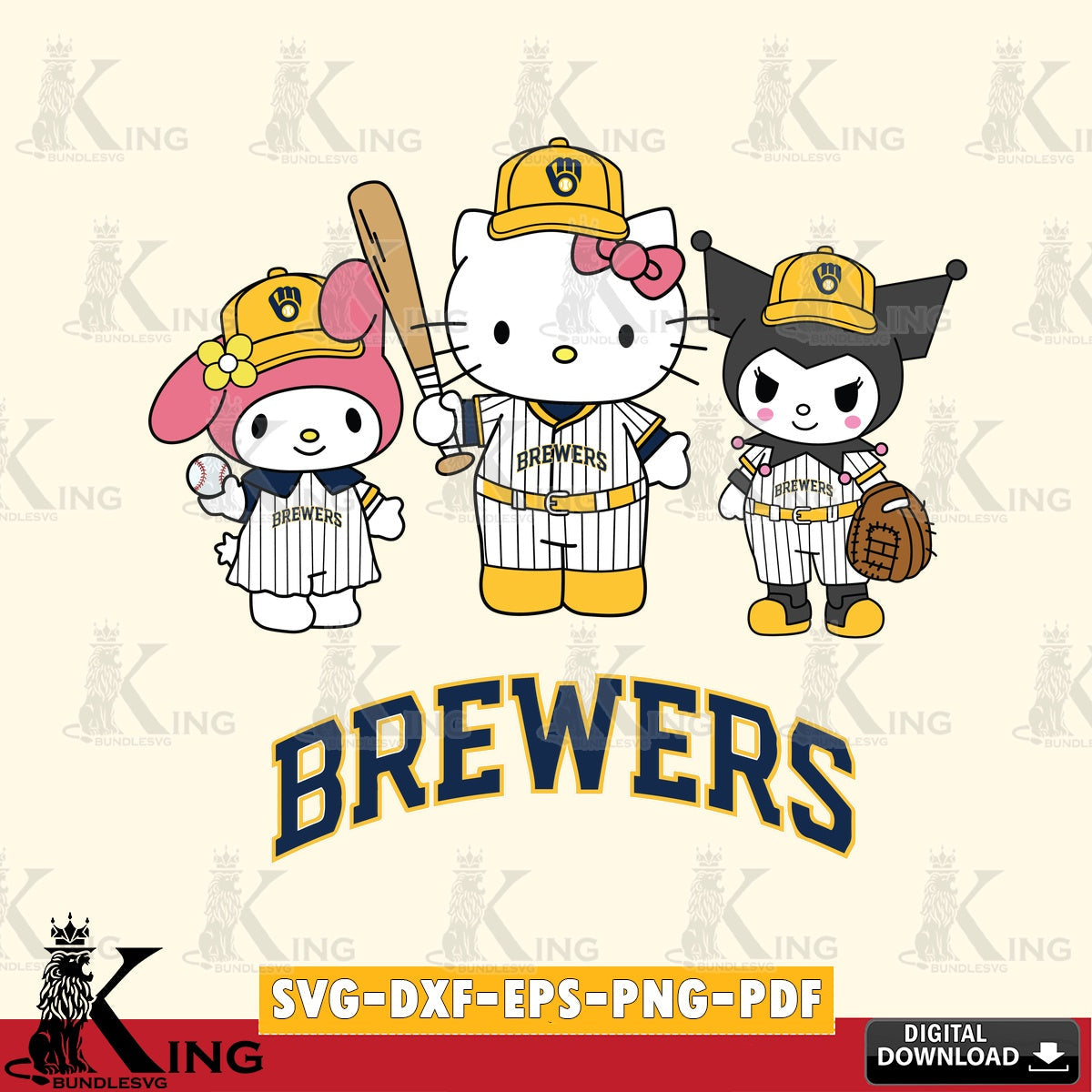 Exclusive set of Milwaukee Brewers Squad kitty kuromi melody crafting file for iron-on transfer and vinyl decals