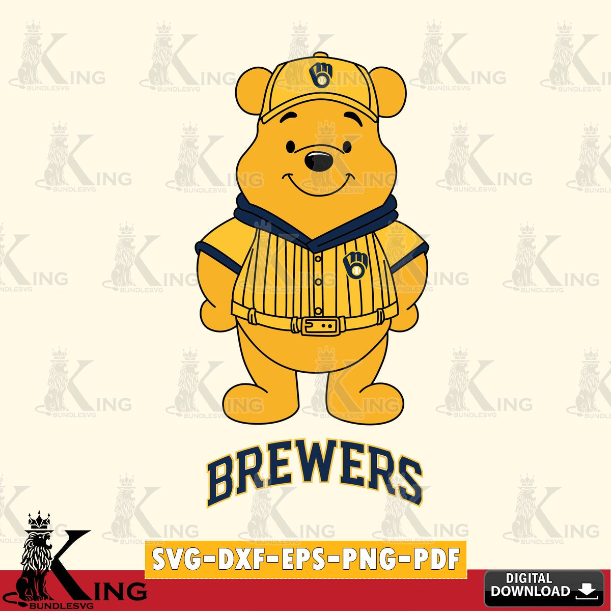 Detailed illustration of Milwaukee Brewers Winnie the Pooh Game Day, a digital clipart compatible with laser engraving and cutting