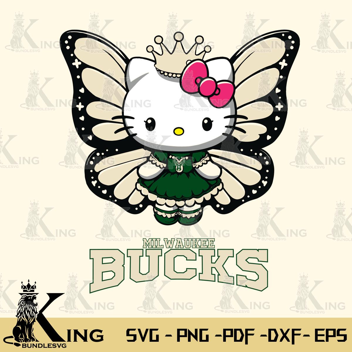 Milwaukee Bucks Kitty Wings & Flowers Svg Eps Dxf Png File, Digital Download
