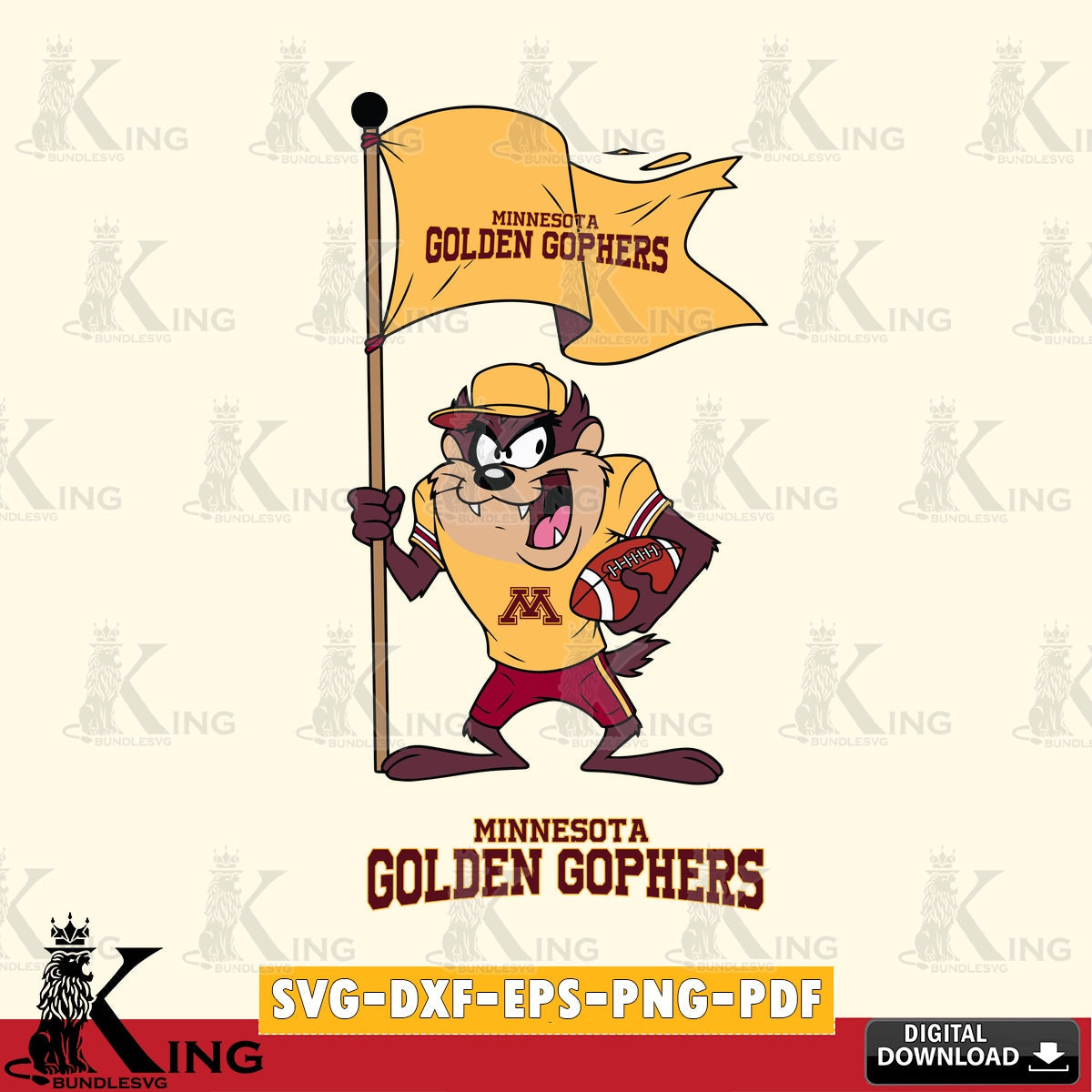 Minnesota Golden Gophers Football Taz Flag Art SVG file, Cut file , Digital Download , Instant Download, Taz svg, NCAA svg