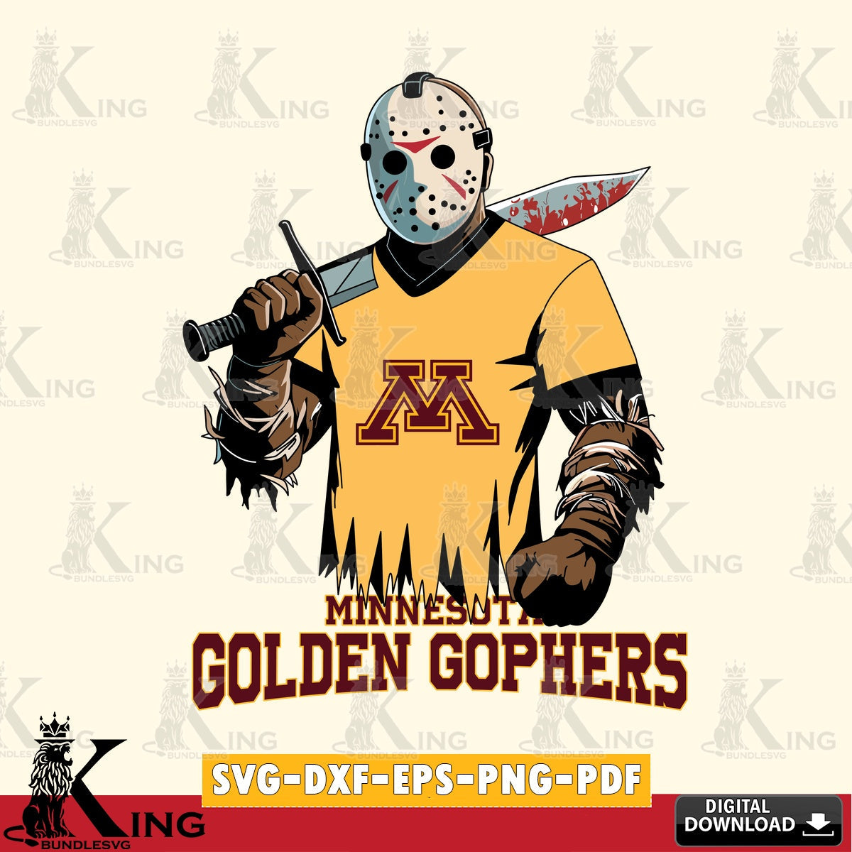Digital clipart of Minnesota Golden Gophers Jason Voorhees football, high-quality vector for DIY scrapbooking and home decor