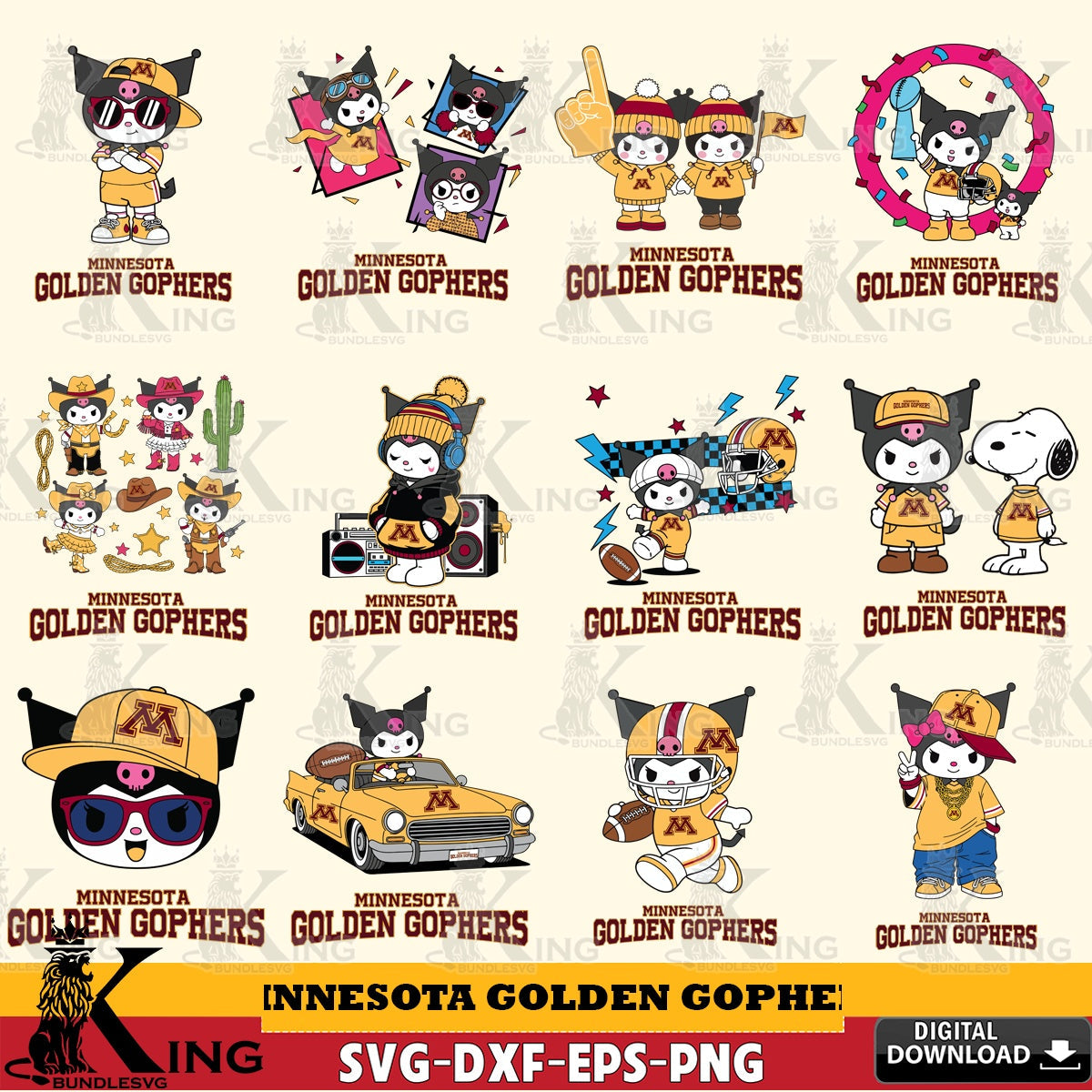 Minnesota Golden Gophers Kuromi Football Jersey NCAA Bundle SVG file, Cricut, Cut file , Digital Download , Instant Download, Sanrio svg, Clipart