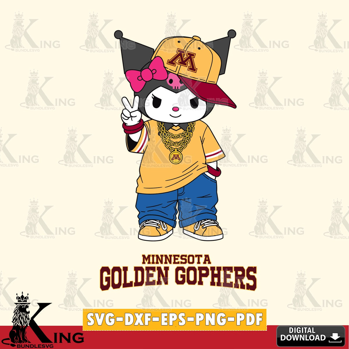 Minnesota Golden Gophers Kuromi Streetwear Style SVG file, Cricut, Cut file , Digital Download , Instant Download, Sanrio svg, Clipart