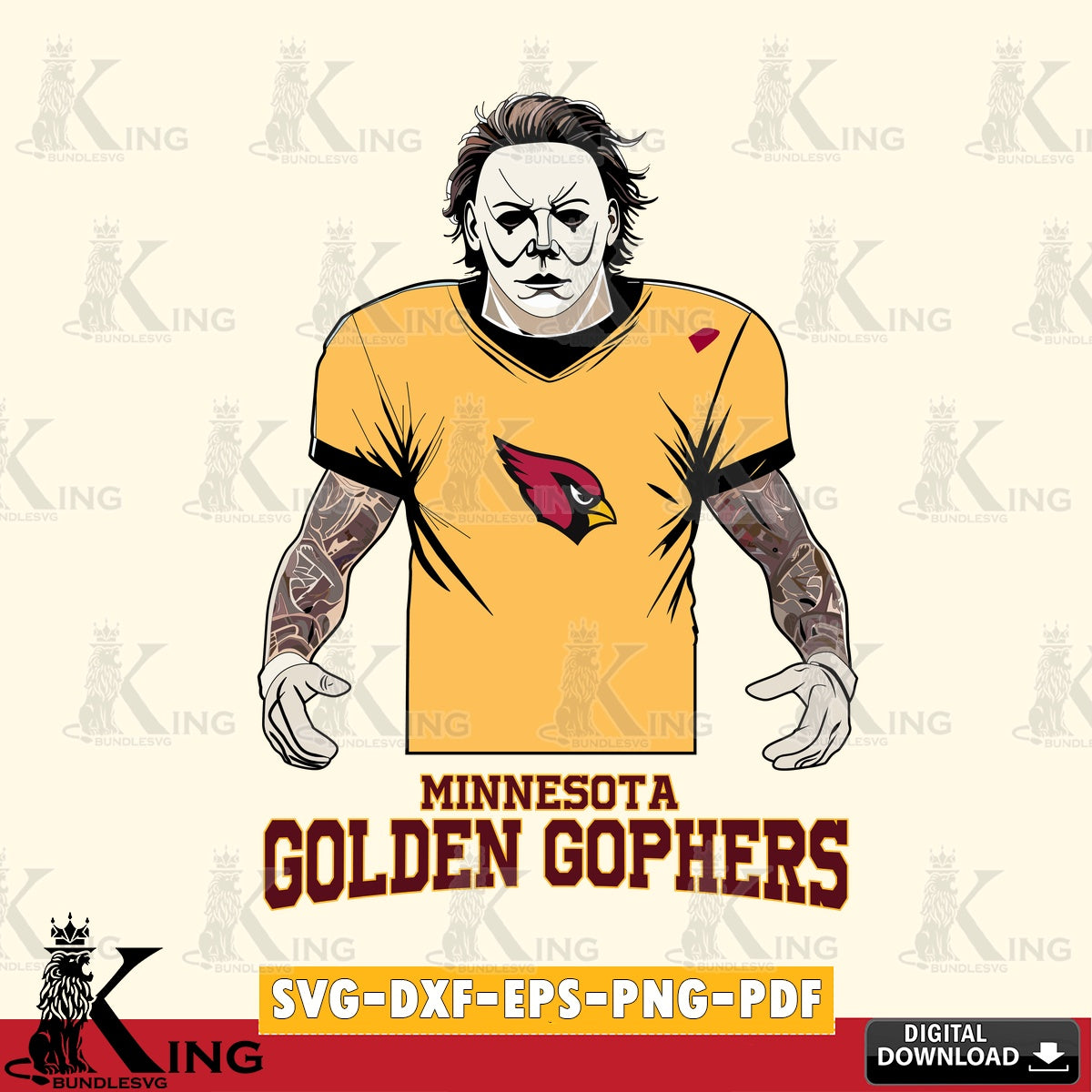 Printable art of Minnesota Golden Gophers Michael Myers tattoo football, a digital file for silhouette cameo and cricut projects