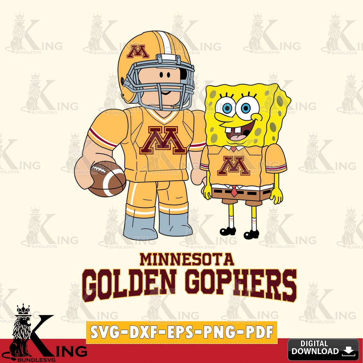 Minnesota Golden Gophers Roblox & Spongebob Football SVG file , NCAA Cricut, File cut , Digital Download , PDF File