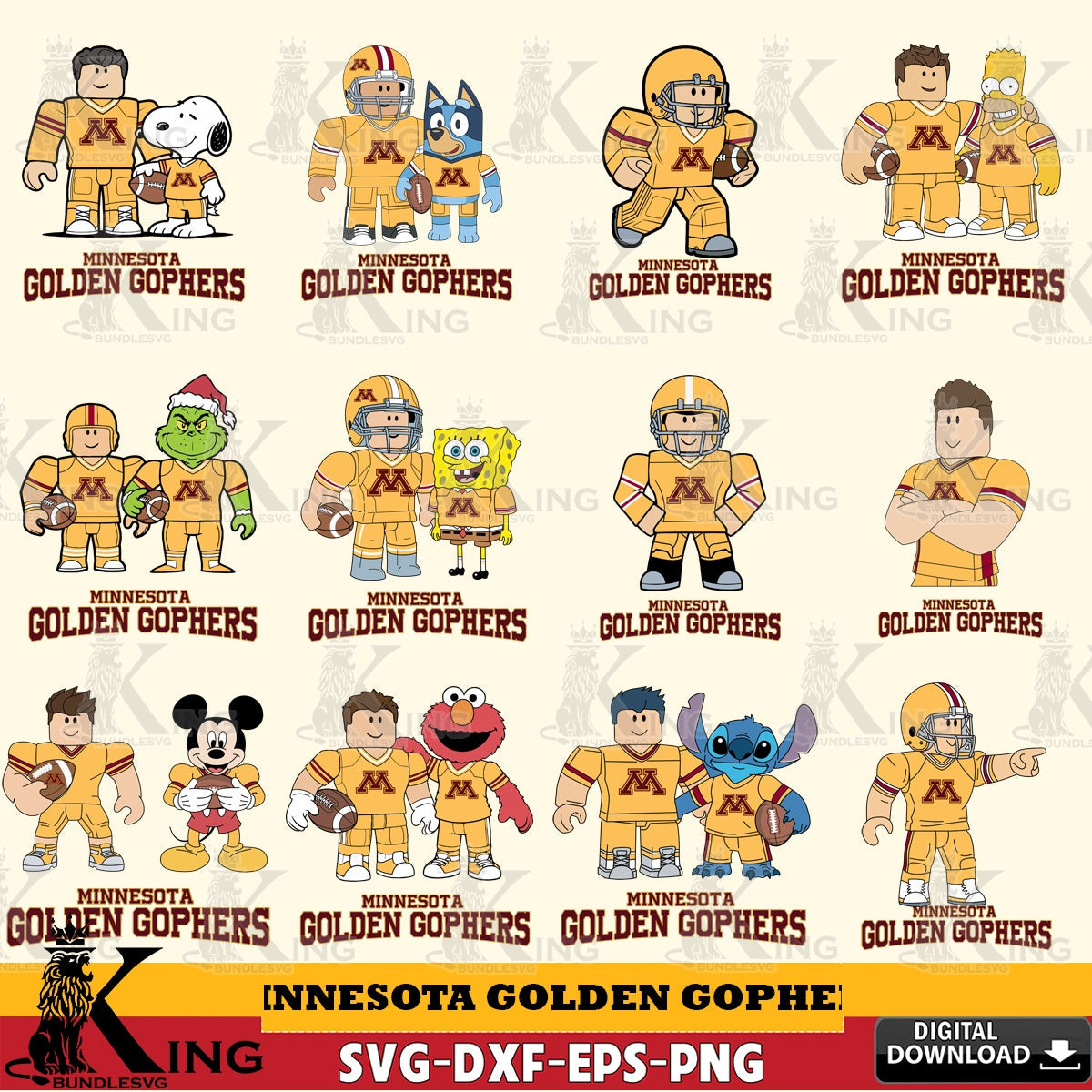 Minnesota Golden Gophers Roblox With Friends football NCAA Bundle SVG file , NCAA Cricut, File cut , Digital Download , PDF File