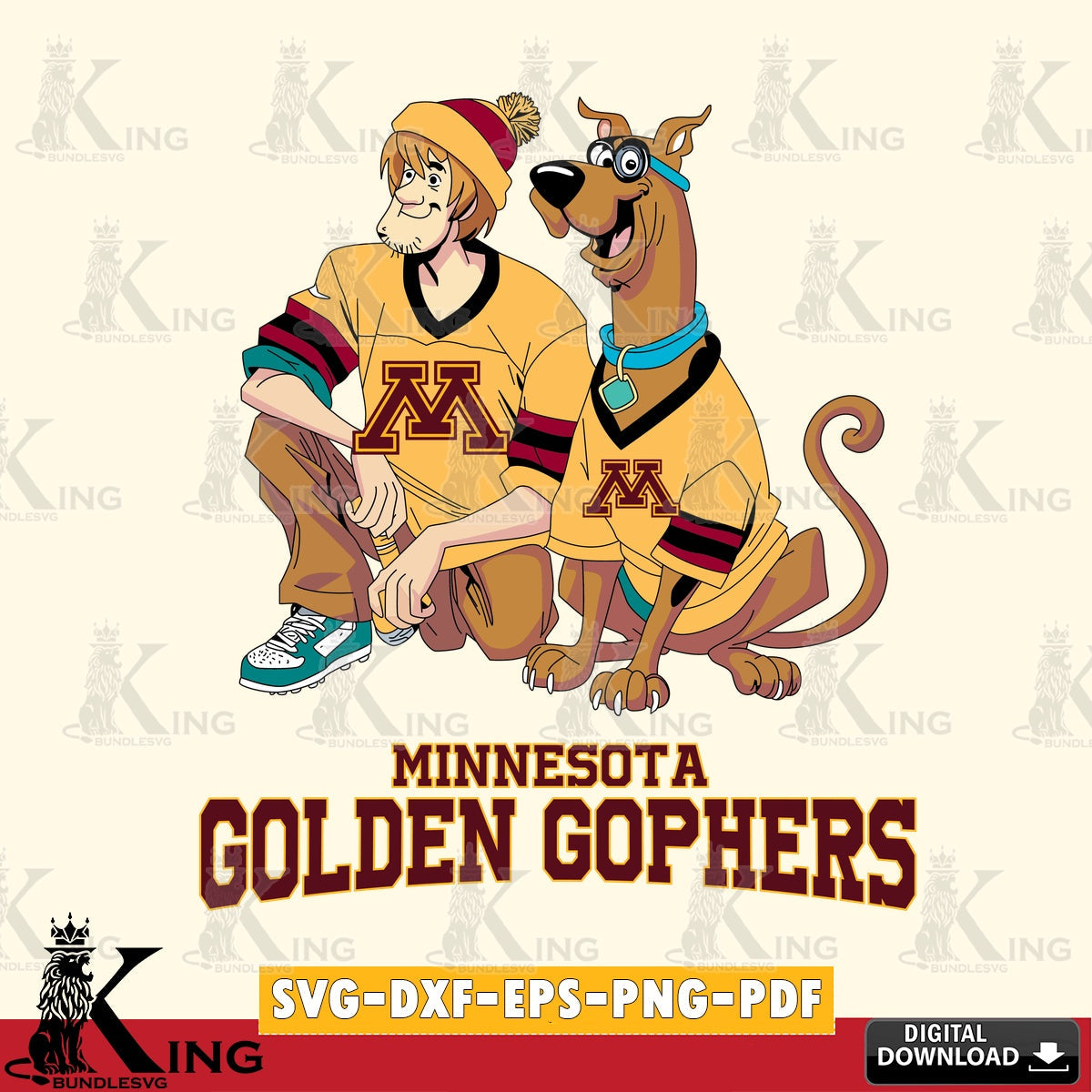 Custom design featuring Minnesota Golden Gophers Shaggy and Scooby Doo football, versatile clip art for stickers, decals, and